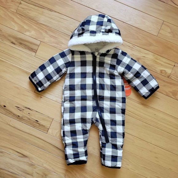 NWT Wonder Nation Baby Boy & Girl Buffalo Plaid Check Snowsuit Pram Size 0/3 - Picture 1 of 6